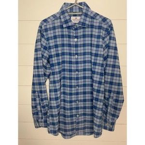 MIZZEN+MAIN Trim Fit Button-Up Shirt   Blue Check Plaid  Poly Spandex  (Men's S)
